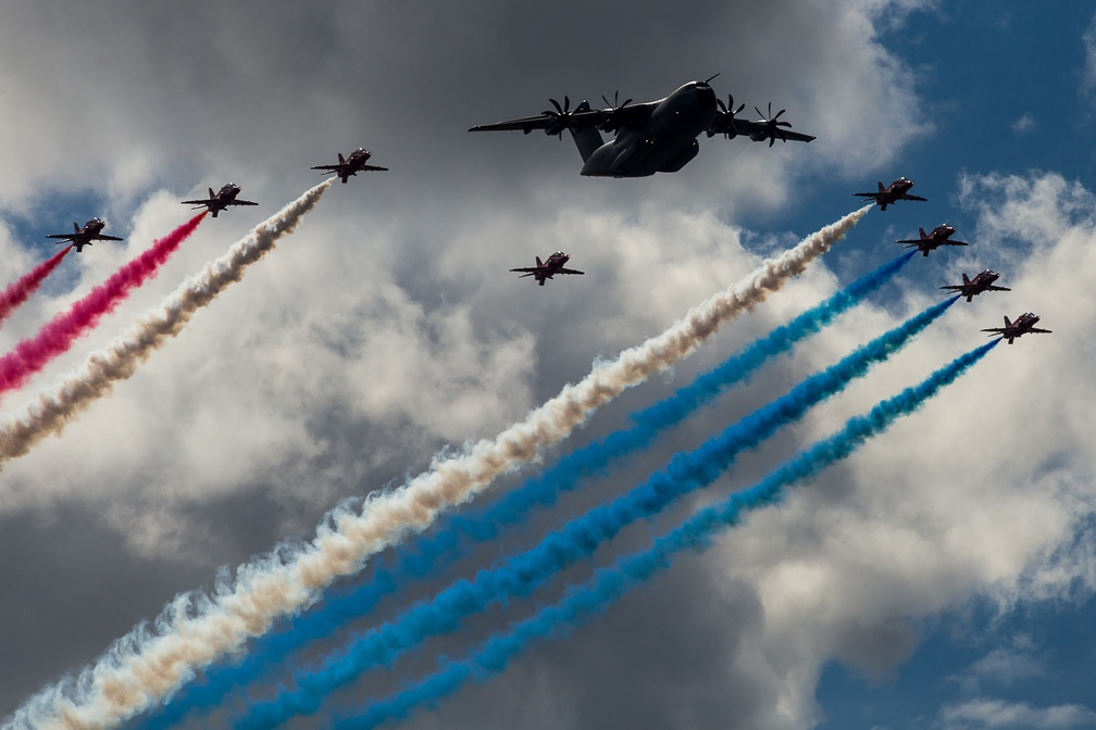 Airbus A400 and Red Arrows Flypast