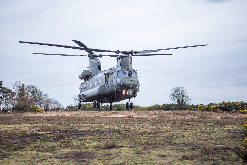 Chinook Helicopter Transporting Troops